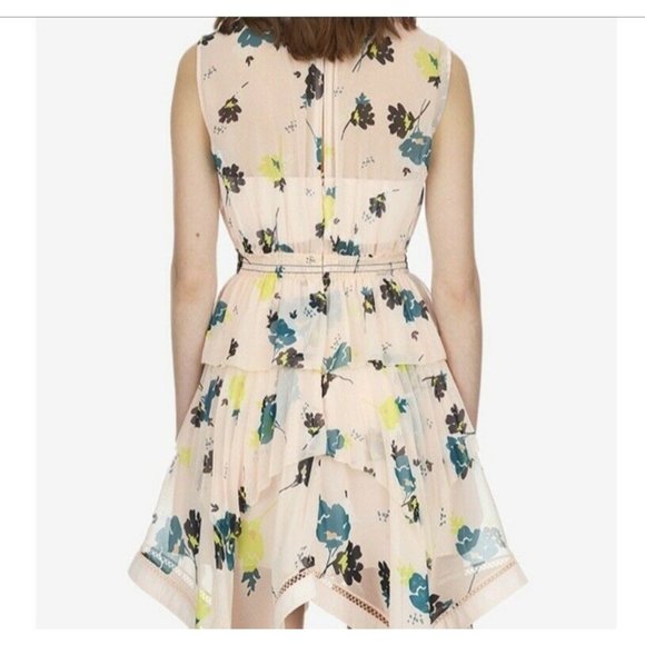 Self-Portrait Asymmetric High Neck Floral Dress 0 - Picture 6 of 12